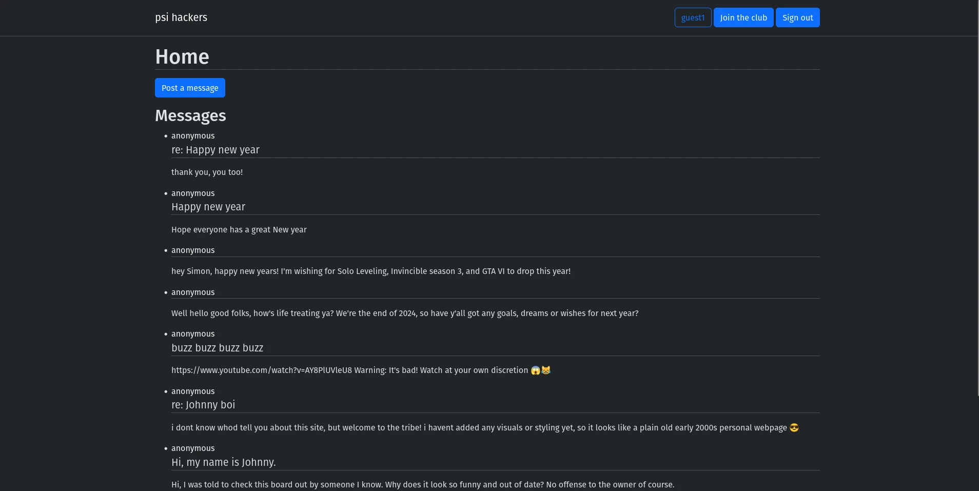 Open my 'psi hackers' message board project in a new tab